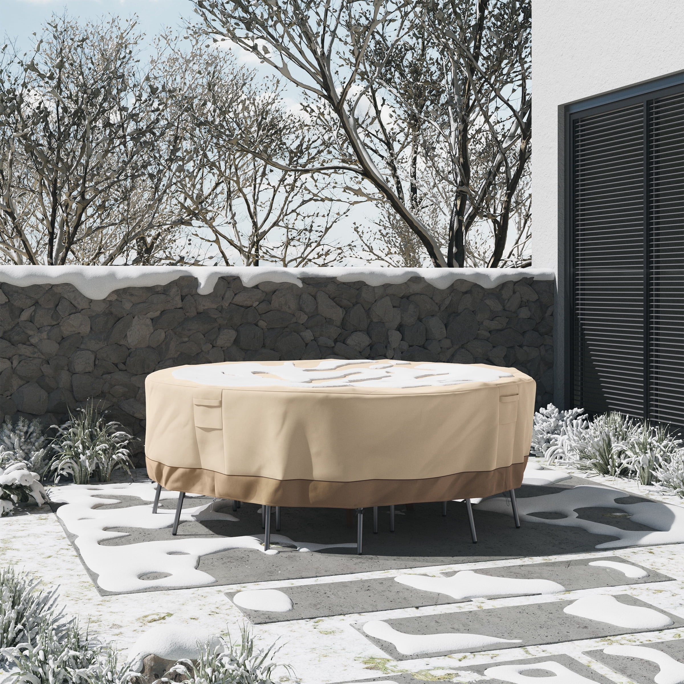 Pure Garden 94in Round Outdoor Patio Table Cover - Waterproof UV 50+, Beige