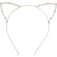 thumbnail image 1 of FELTECHELECTR Diadema de diamantes de imitación con orejas de gato para fiesta de disfraces (dorada), 1 of 3