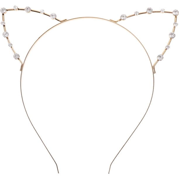 Bonita diadema de diamantes de imitación con orejas de gato para fiesta de disfraces (dorado)