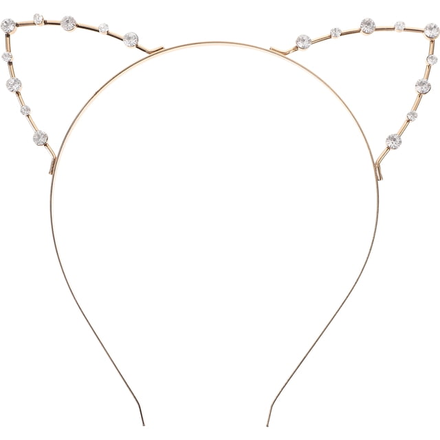 FELTECHELECTR Diadema de diamantes de imitación con orejas de gato para fiesta de disfraces (dorada)