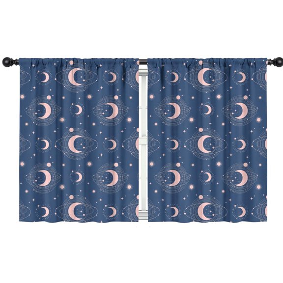 Blackout Kids Curtains,Blue Pink Moon Star Planet Pattern Childrens Insulated Curtains Set Of 2,Bedroom Essentials,Toddler Room Decor 42"x54"