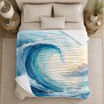 thumbnail image 5 of Rolling Blue Ocean Wave with White Foam Crest, Coastal Surf Art for Beach Lovers, Birthday Gift, Soft Flannel Blanket for Bedroom and Lounge, Fresh Ocean Home Decor, 5 of 9