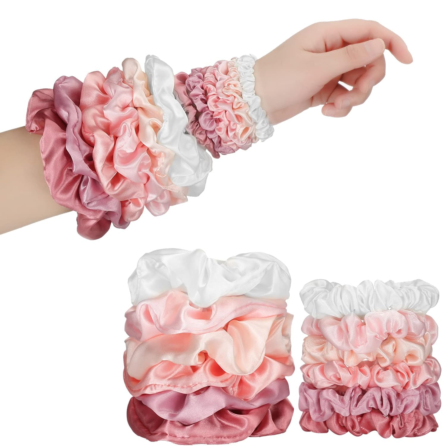 24 Pcs Satin Scrunchies for Women Silk Hair Ties Set 2 Sizes Soft Ponytail Holders for Thick Curly Hair Assorted Colors for Daily Use Wedding Party Gifts (Gentle Colors, Plain Pattern)