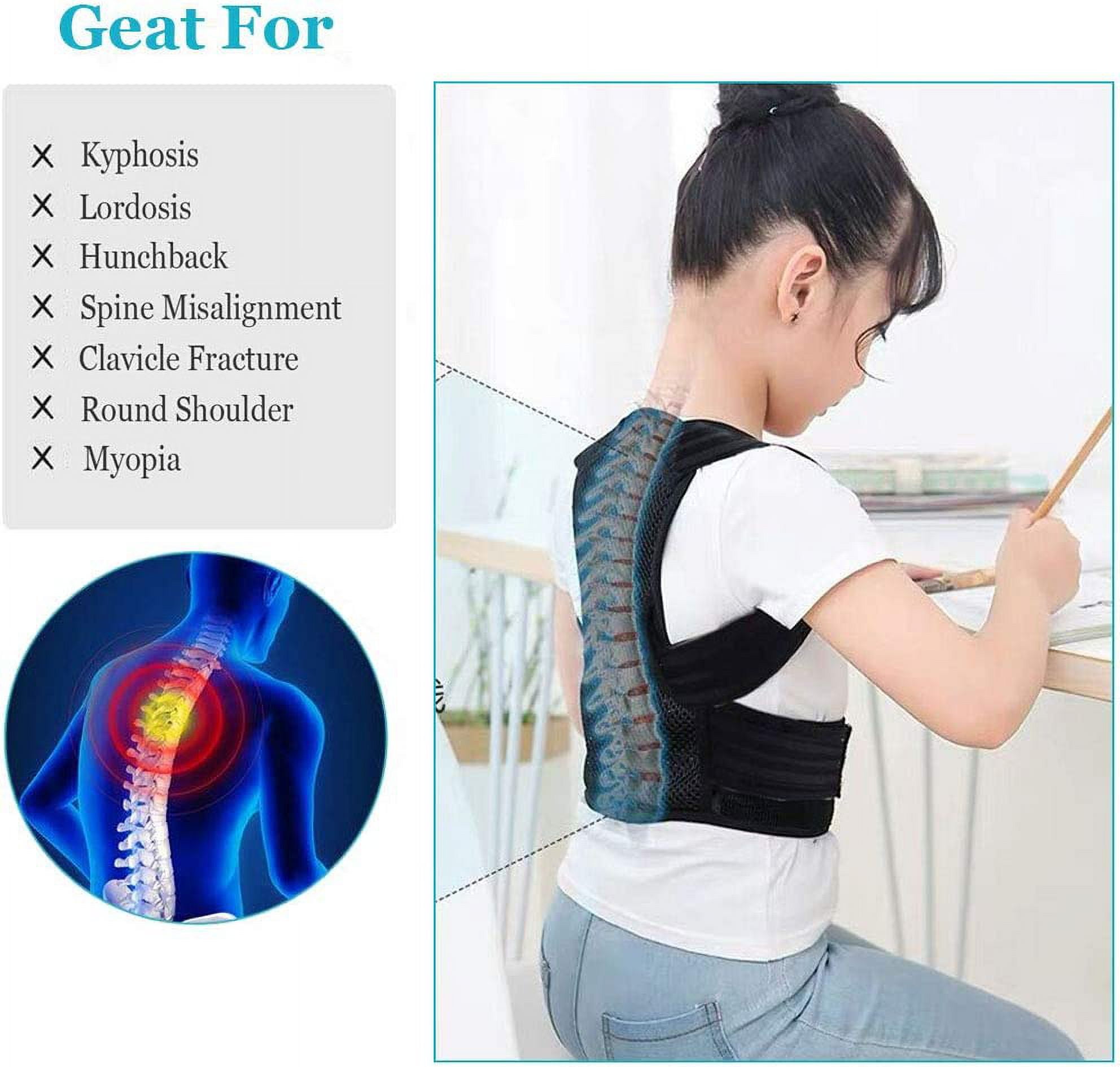 Back Brace Posture Corrector for Kids, Back Straightener Posture Corrector, Scoliosis and Hunchback Correction, Under Clothes Adjustable Upper Back Posture Brace for Teens, Spinal Supportor, Black, S