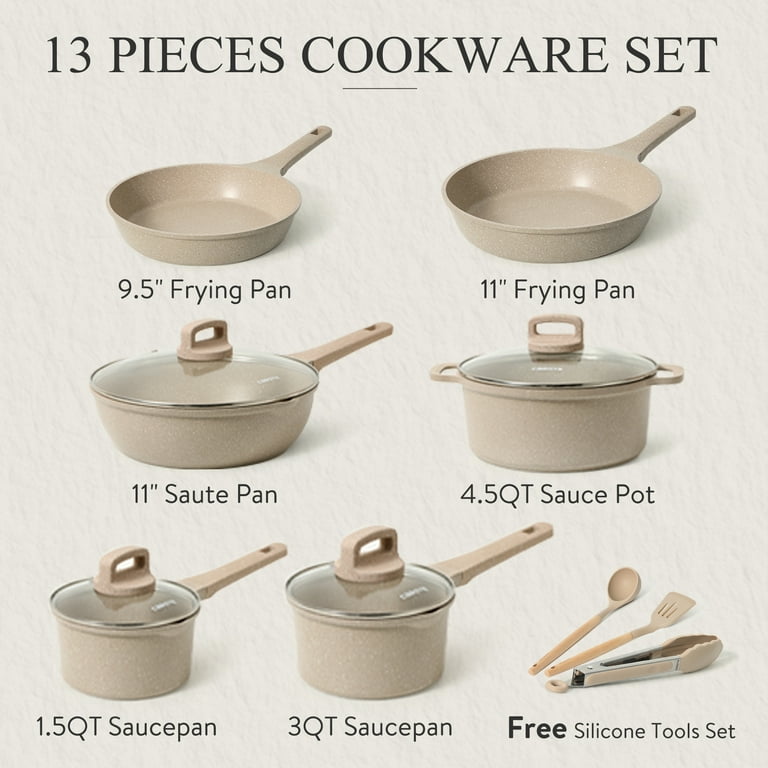 Carote Nonstick Pots and Pans Set, 13 Pcs Induction Kitchen Cookware  Sets(Taupe Granite)