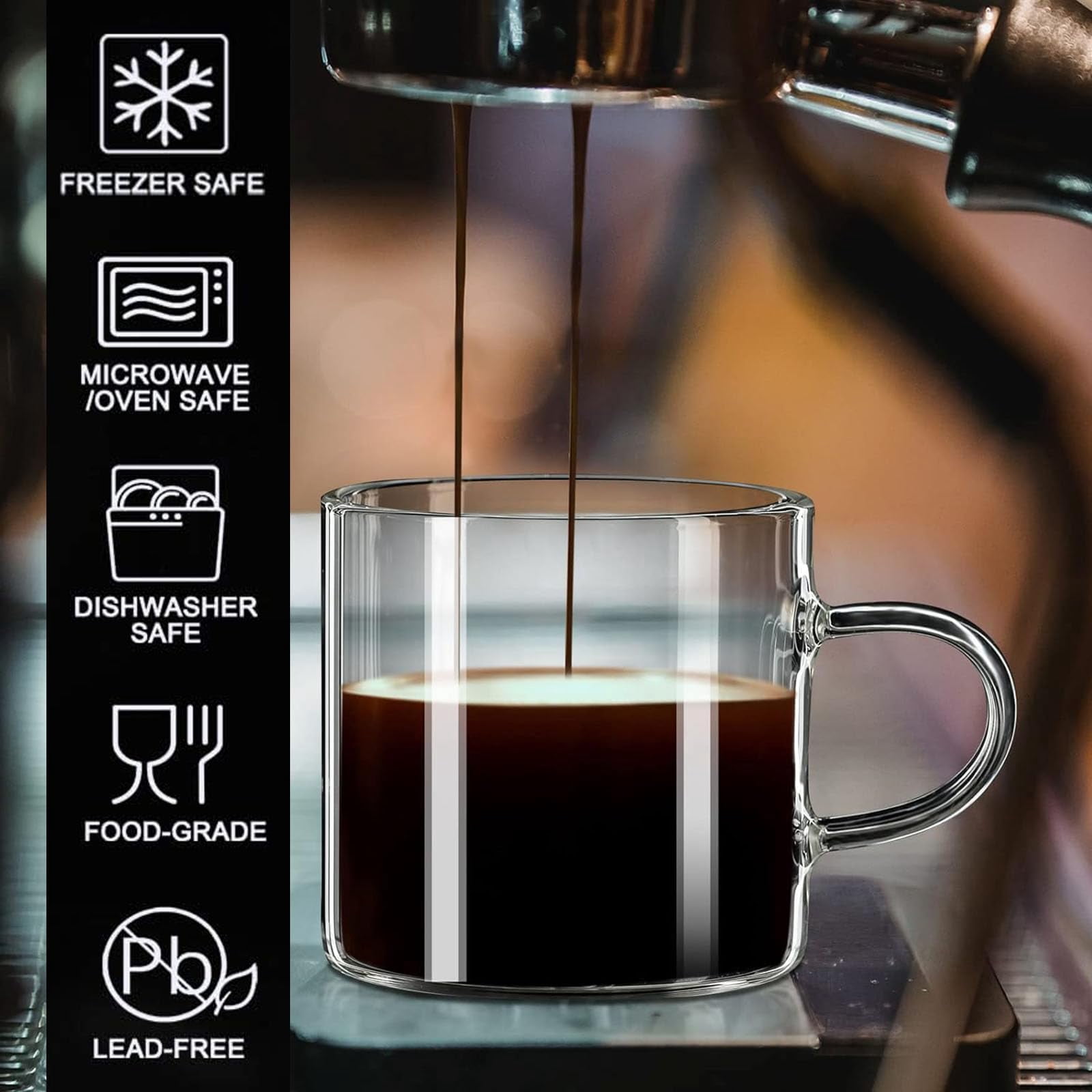 Espresso Cups Set of 8, Espresso Shot Glasses Mugs Small Tea Cups 4.5oz, Clear Glass with Handles for Cappuccino Coffee Tea