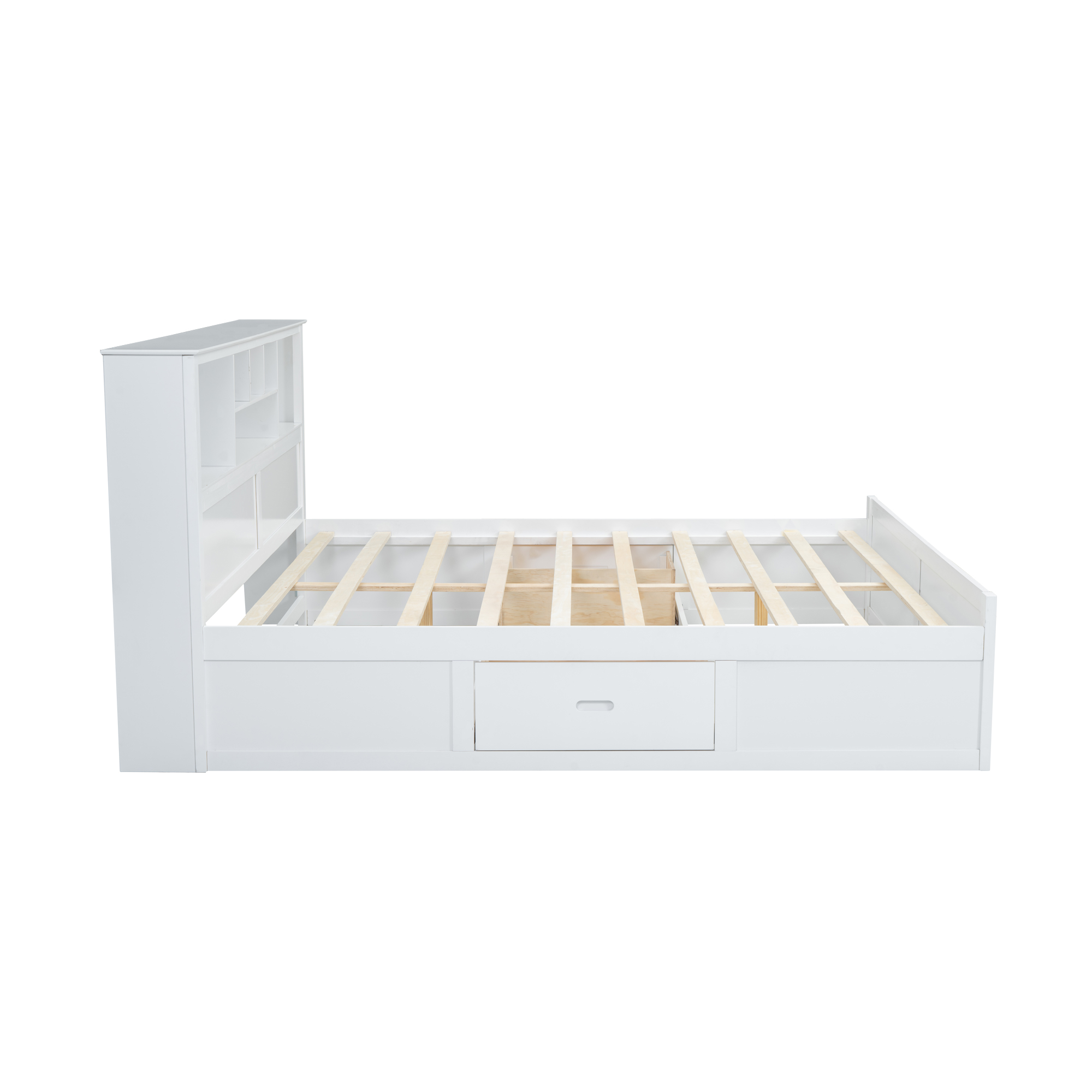 Euroco Wood King Size Platform Bed with Storage Headboard, Drawers and USB Charging Station, White