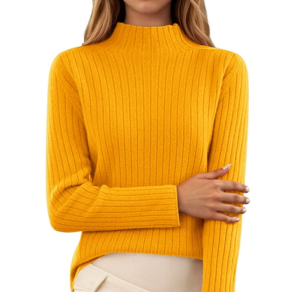Women Long Sleeve Turtleneck Sweaters Tops Ribbed Knit Yellow Sweaters Women Warm Womens Holiday Sweaters