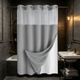 thumbnail image 2 of No Hooks Polyester Textured Shower Curtain with Snap-in Fabric Liner Set, Hotel Luxury Decor Shower Curtains for Bathroom with See Through Top Window, Waterproof & Washable, 71Wx75H,Gray, 2 of 7