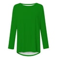 thumbnail image 4 of QUNYINEY Crew Neck T Shirts for Women Long Sleeve Casual Solid Green Tops Pullover Loose Drop Shoulder T-Shirts, 4 of 5