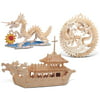 Puzzled Dragon, Lucky Dragon & Phoenix and Dragon Boat Wooden 3D Puzzle Const