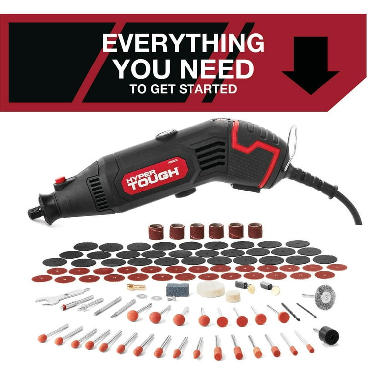 Hyper Tough 1.5 Amp Corded Rotary Tool, Variable Speed with 105 Rotary Accessories & Storage Case