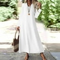 thumbnail image 2 of Women's Fashion V-Neck Long Sleeve Pocket Solid Color Zipper Casual Loose Beach Vacation Long Cotton Linen Dresses, 2 of 2