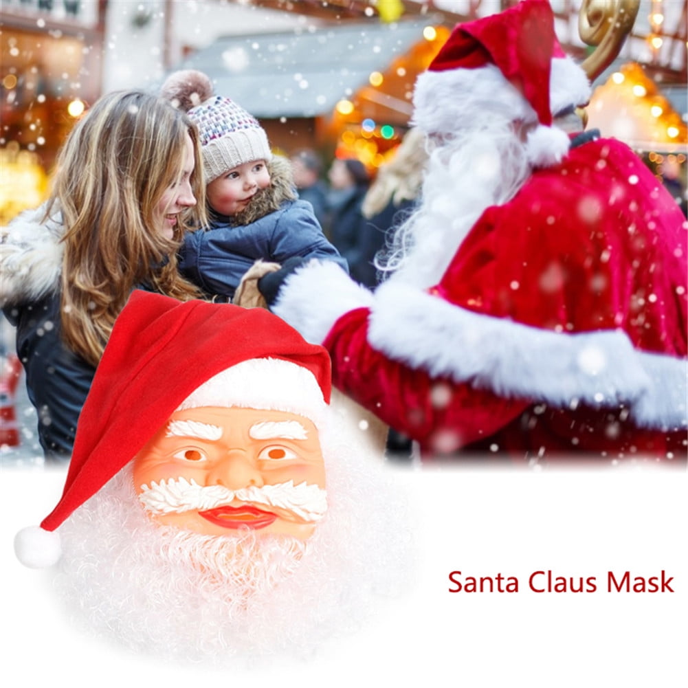 Wustrious Santa Claus Mask Realistic Full Face Latex Mask With Red Hat Funny Cosplay Props Costume for Christmas Party Event Unisex Men Chrildren Mask Cover For Face polite