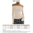thumbnail image 2 of Long Sleeve Off Shoulder Top Women Elegant Pure Color Slim Fit Mesh Ruched T Shirt Blouse For Party, 2 of 5