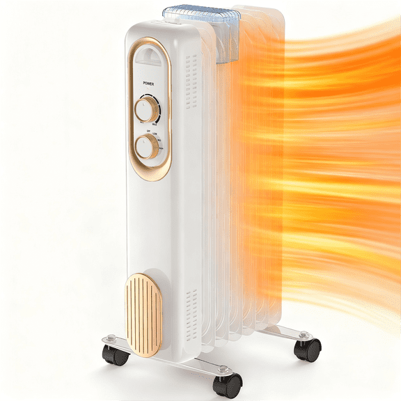 Blazezo Oil Filled Radiator Heater 1500W, Indoor Portable Space Heater with Adjustable Thermostat, 3 Heat Settings Quiet Operation for Bedroom, Home Office, Energy Efficient White