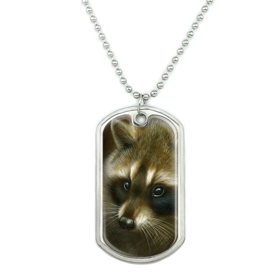 Raccoon Masked Bandit Military Dog Tag Pendant Necklace with Chain