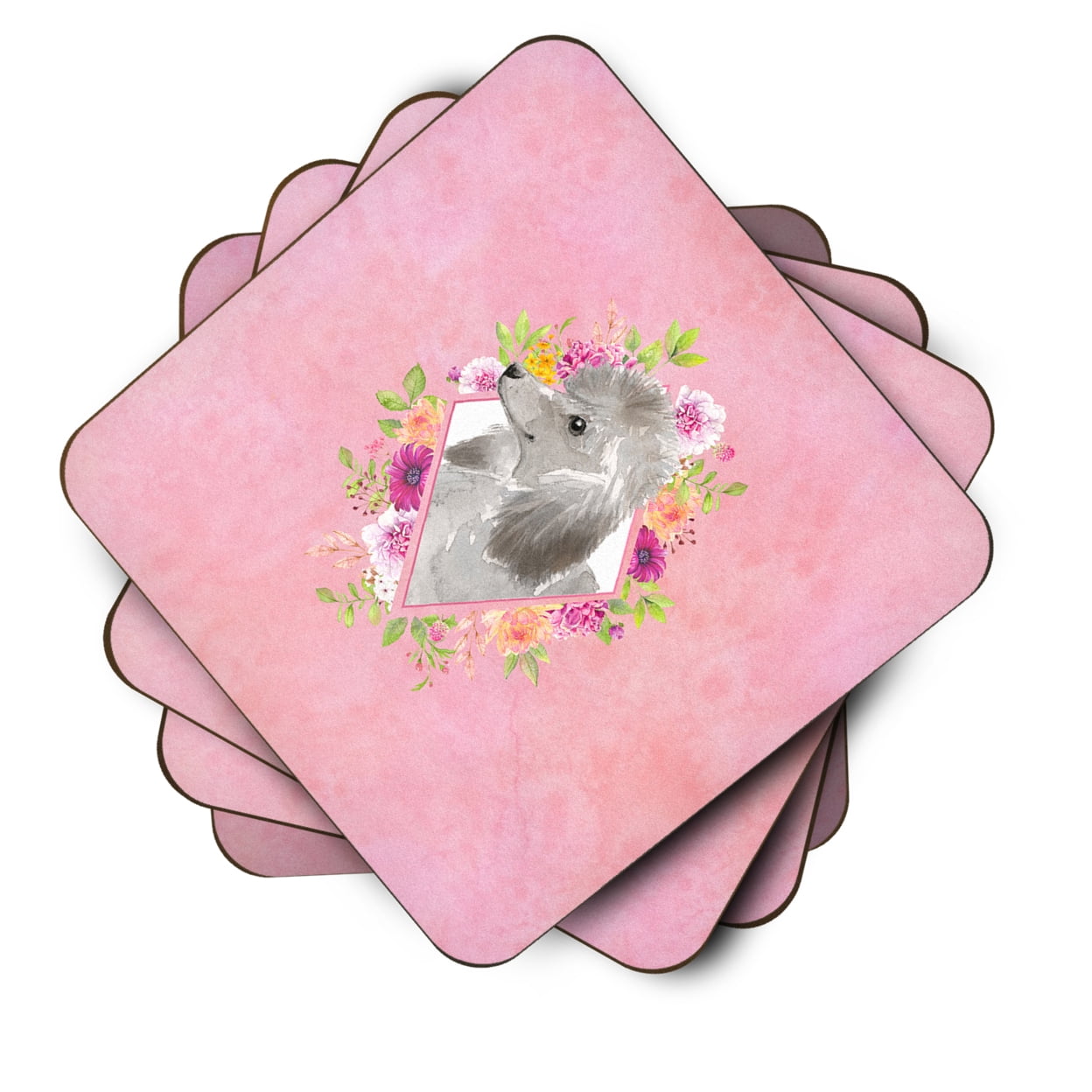 Grey Standard Poodle Pink Flowers Foam Coaster Set of 4