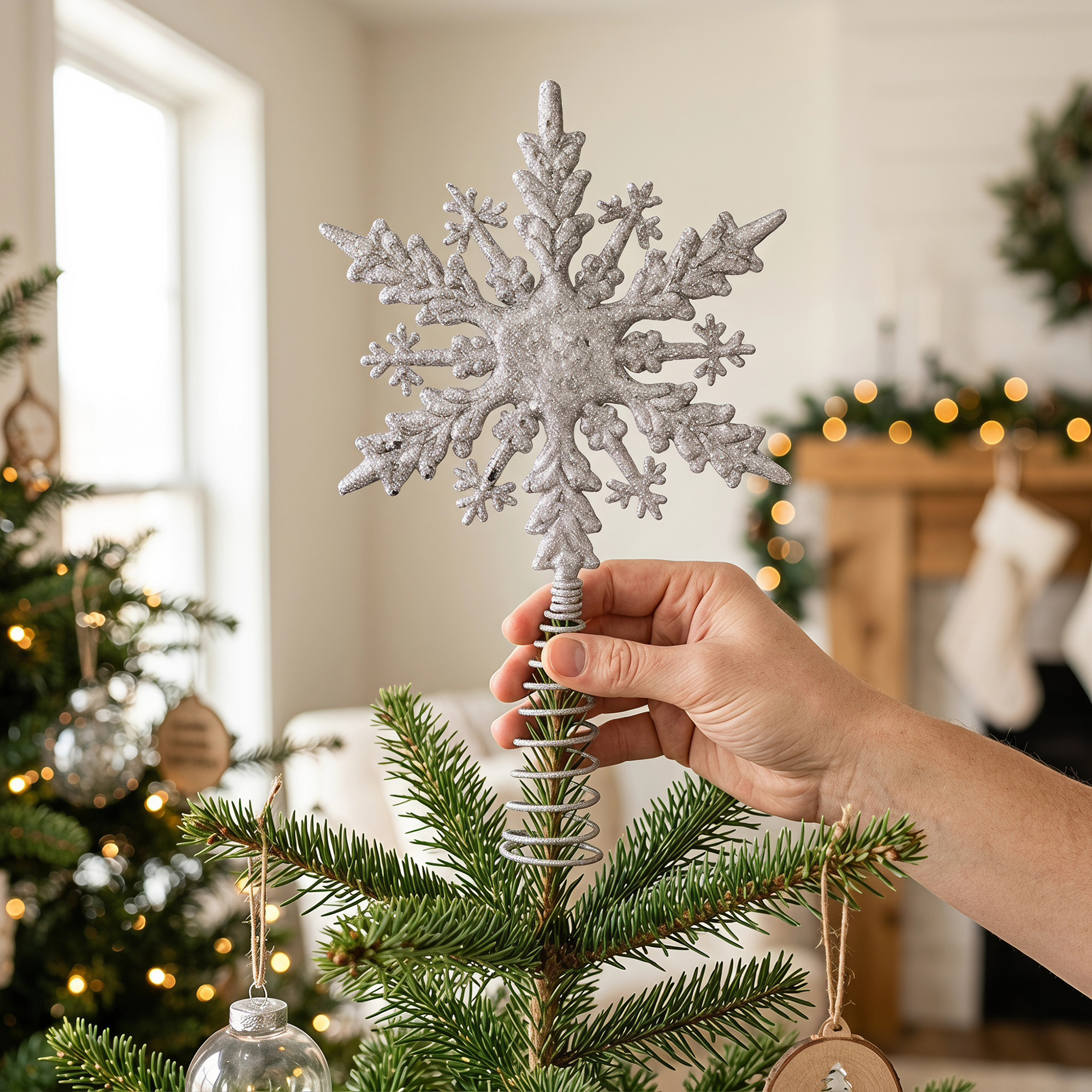 Unique Bargains Openwork Glittering Star Radiant Spring Mount Accent Silver Snowflake 7.9"