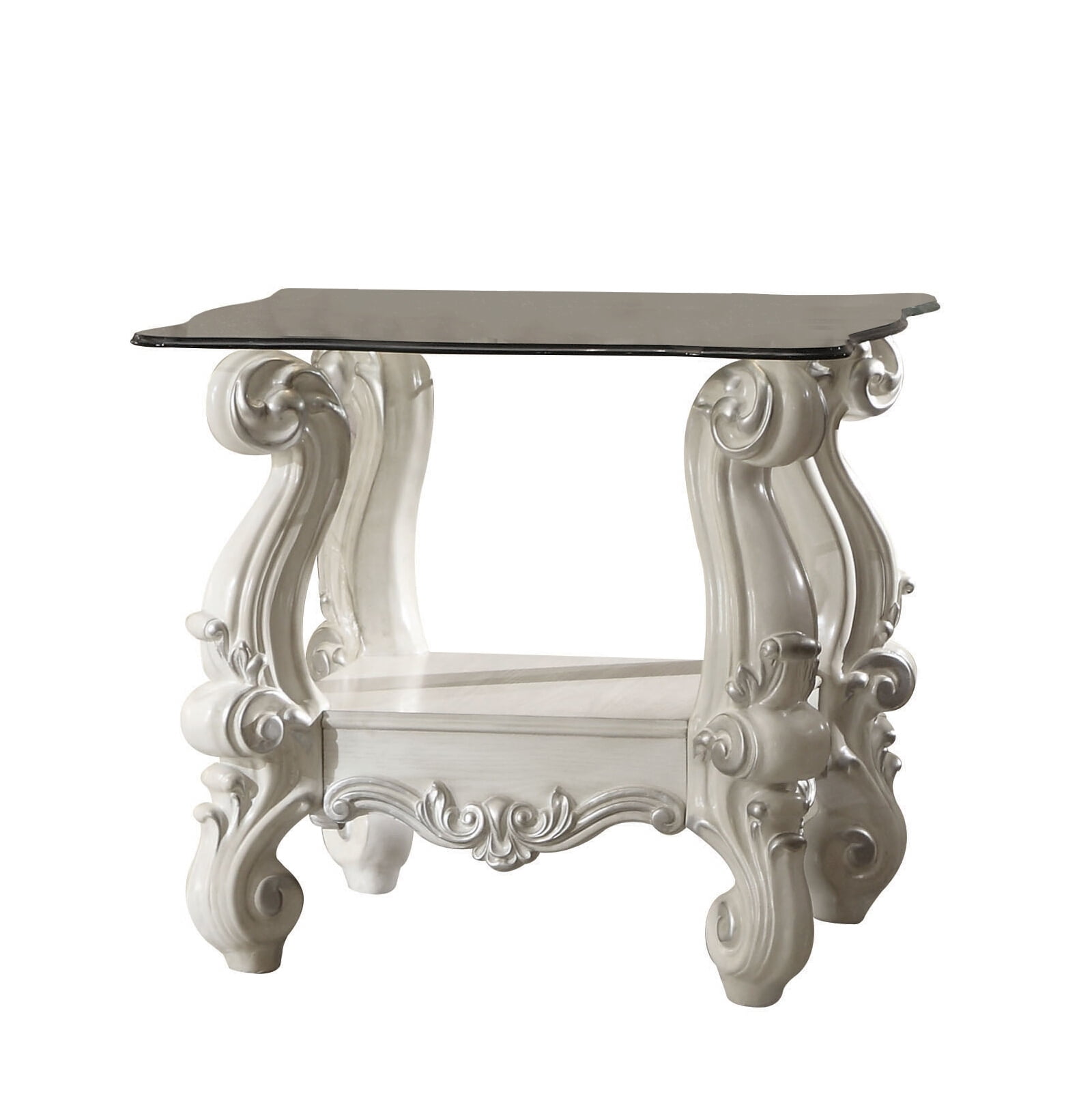 Acme Versailles End Table Bone White & Clear Glass