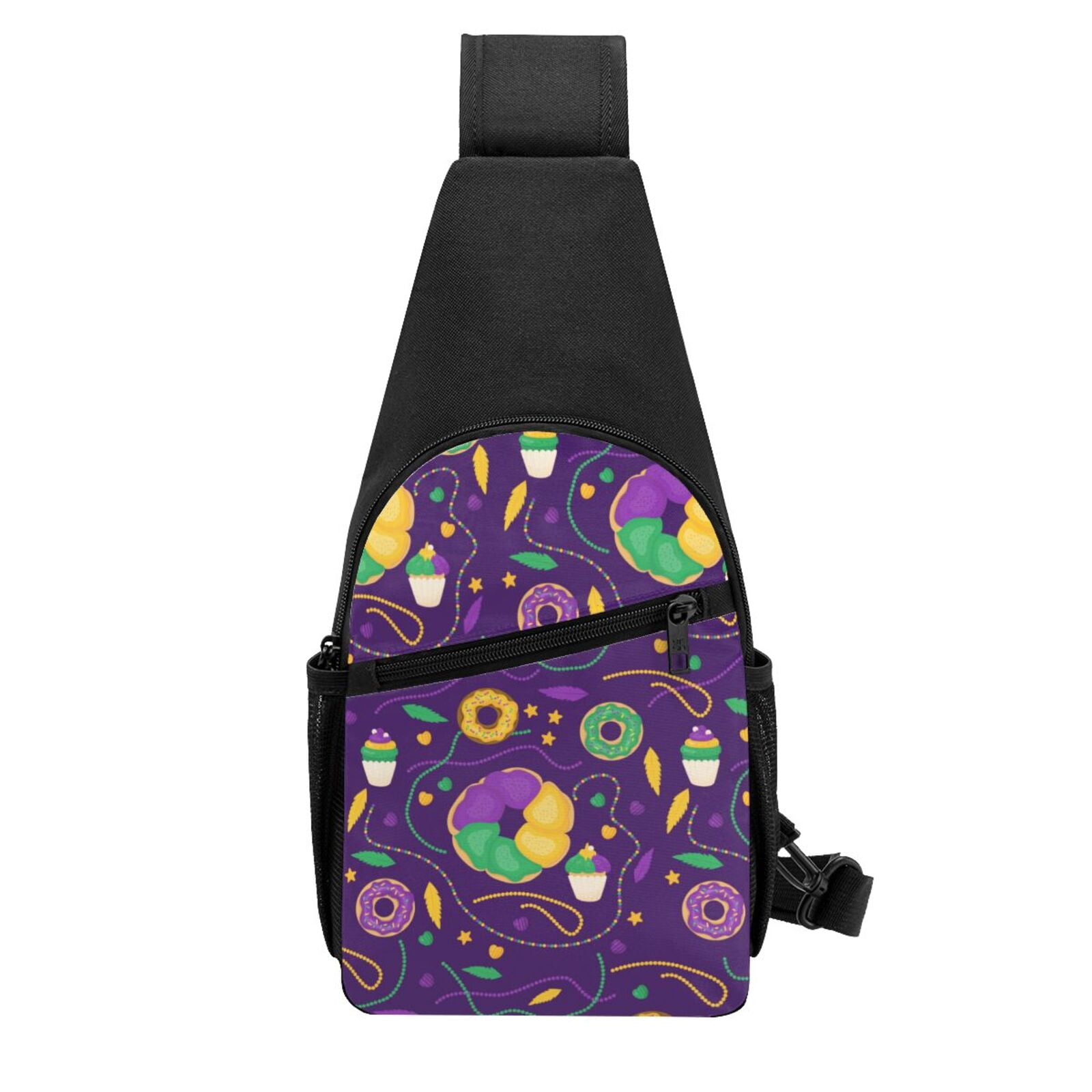 Xecao's Mardi Gras and Donuts Print Sling Bag: A Versatile Chest, Shoulder, and Crossbody Backpack for Casual Days Out, Perfect for Both Men and Women