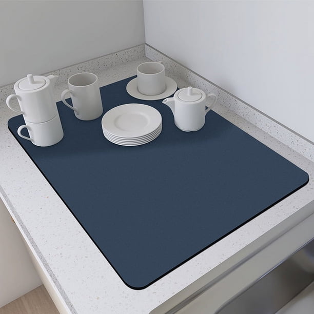 Xiao Hua Tapete absorbente para secar platos y utensilios de cocina (azul oscuro)