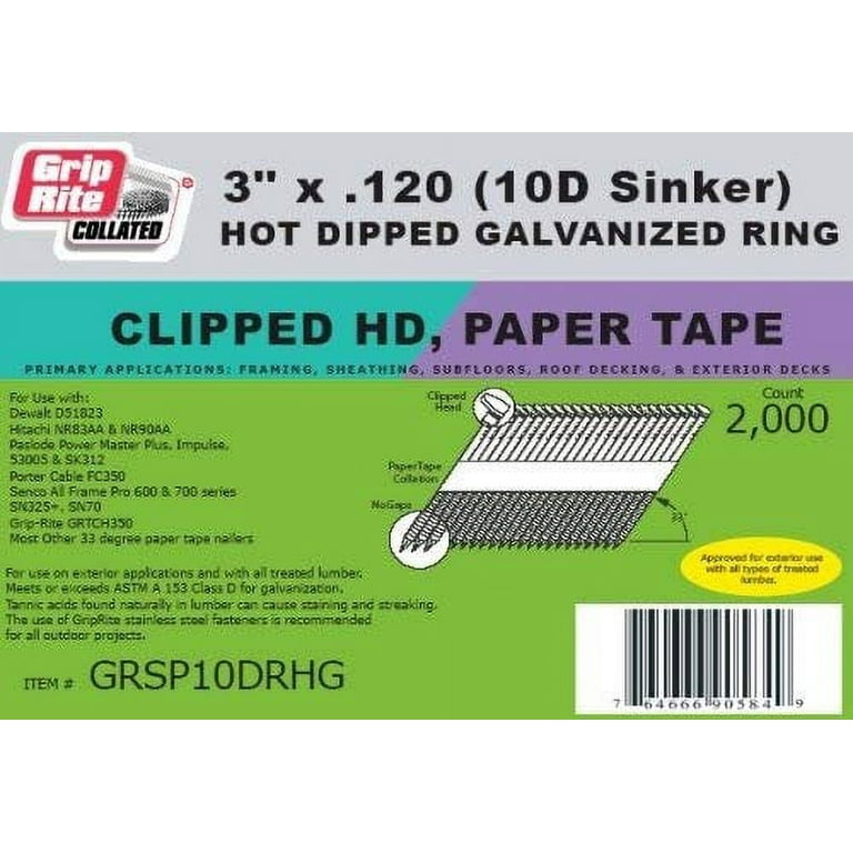 Grip-Rite GRSP10DRHG Short Clipped Head 3-Inch by .120-Inch by 30