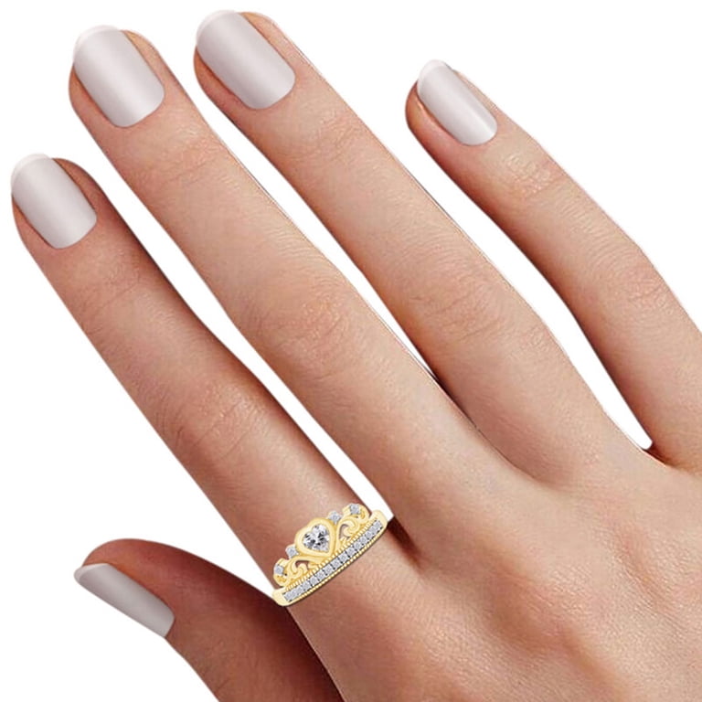 AFFY Women's Crown Ring - 14k Yellow Gold Over Sterling Silver, Round White Cubic Zirconia, Size 10