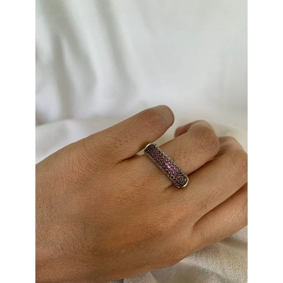 Carillon Rhodolite Ring, Gemstone Band 2.08 ct 925 Sterling Silver Ring for Women, Ring Size : 4