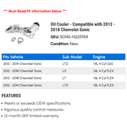 Oil Cooler - Compatible with 2012 - 2018 Chevy Sonic 2013 2014 2015 2016 2017
