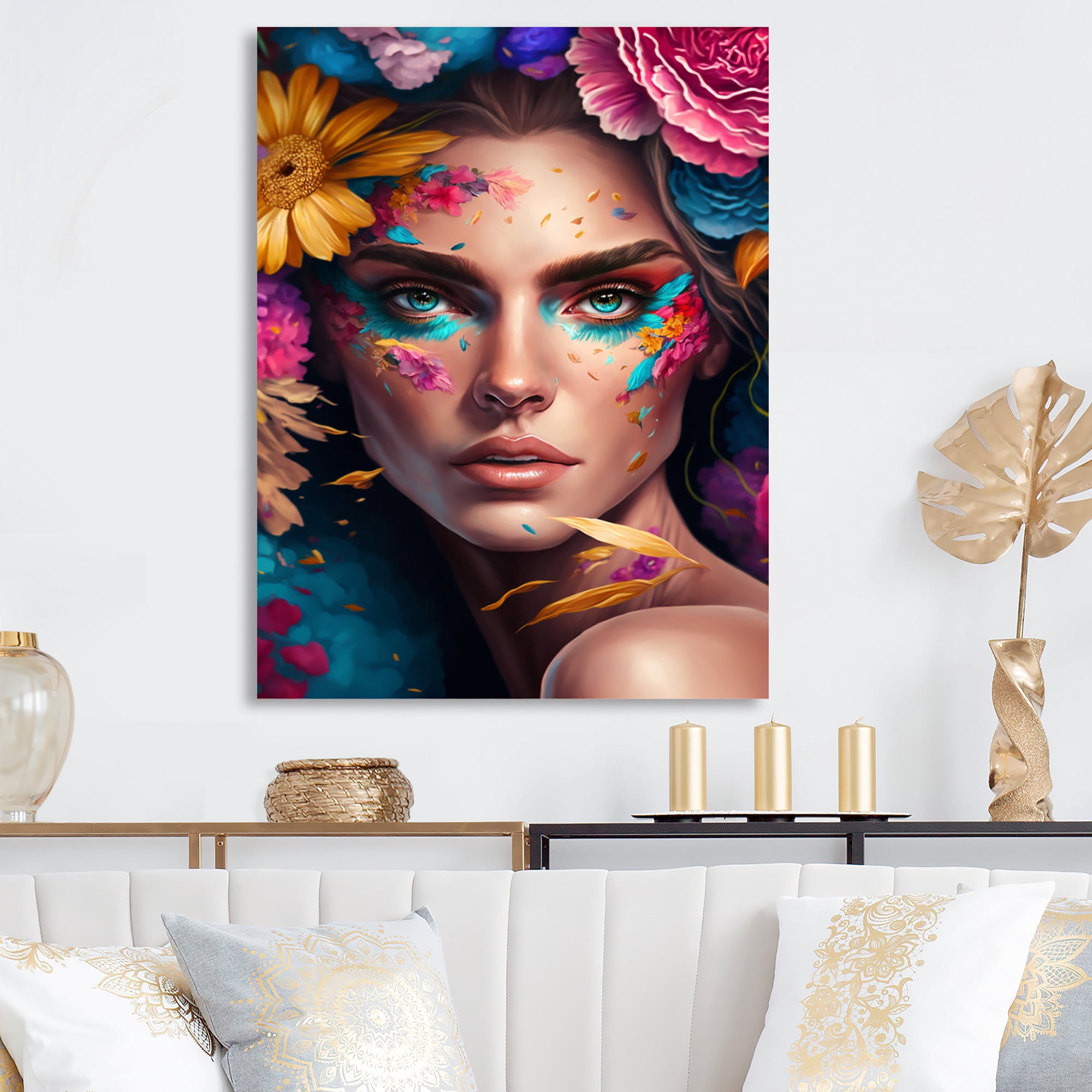 Designart Floral Sensual Woman Portrait III Canvas Wall Art