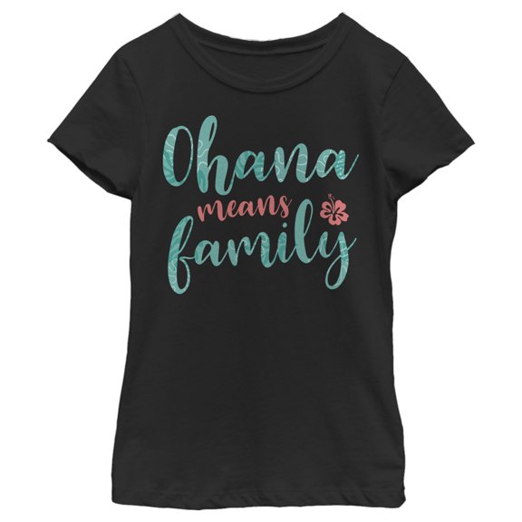 Girl's Lilo & Stitch Blue and Red Ohana means Family Graphic Tee Black Large
