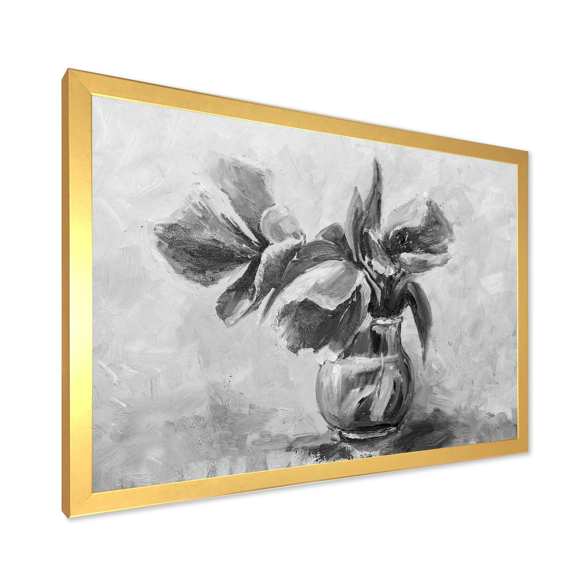 Designart 'Black and White Still Life Of Flowers In A Vase' Traditional Framed Art Print