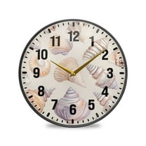 Yayeee Wall Clock Battery Operated 9.5" Silent Non-Ticking for Living Room, Orange Watercolor Seashells