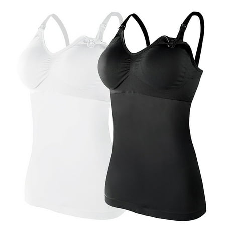 

Womens Nursed Tank Tops Built In Bra Top For Breastfeeding Maternity Camisole Brasieres 2PC With 4PC Pads
