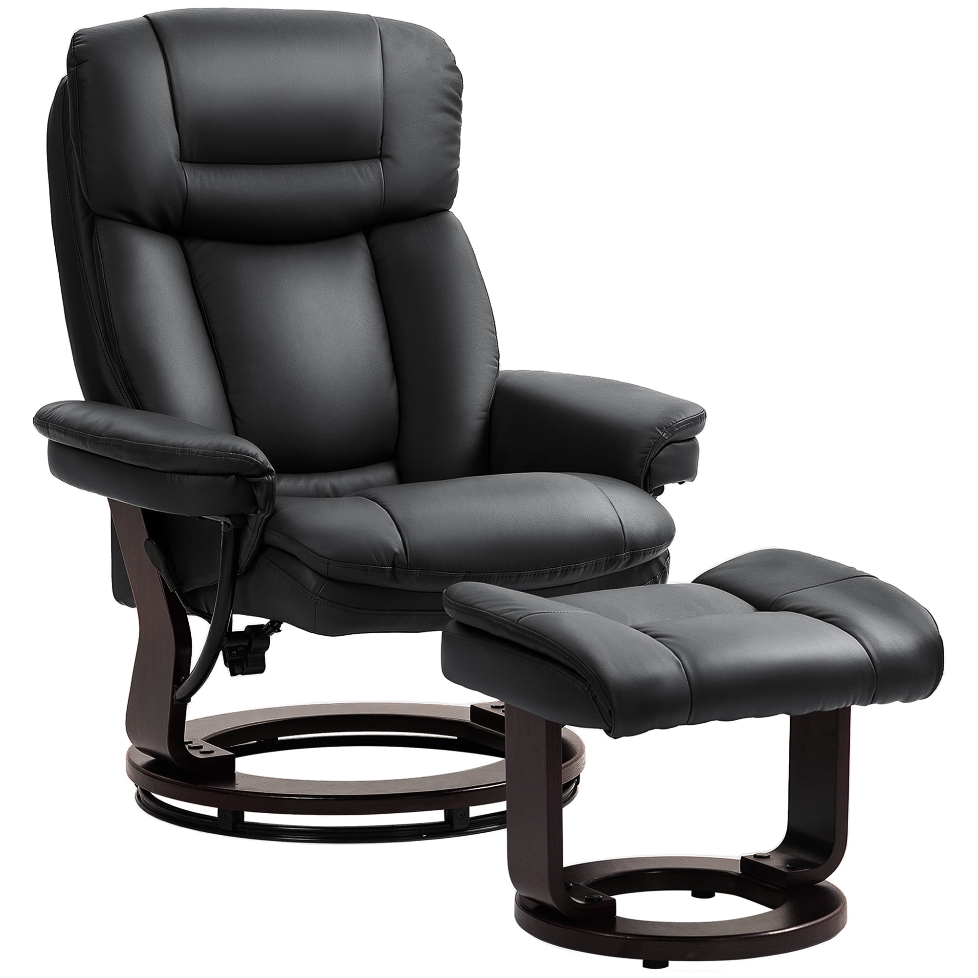 HOMCOM Swivel Recliner Chair with Ottoman, PU Leather Upholstered Reclining Chair with Footrest, for Living Room, Bedroom, Office, Black