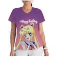 thumbnail image 2 of Blusa de salón de belleza con cuello en V y estampado de Sailor Moon para mujer, ropa de trabajo, de manga corta, 2 of 5