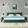 thumbnail image 3 of Newest California King Upholstered Storage Bed with Chenille Fabric, Underbed Drawers & Grounded Design for Master Bedroom, Thick Padded Headboard, No Box Spring Needed,Blue+Green, 3 of 18