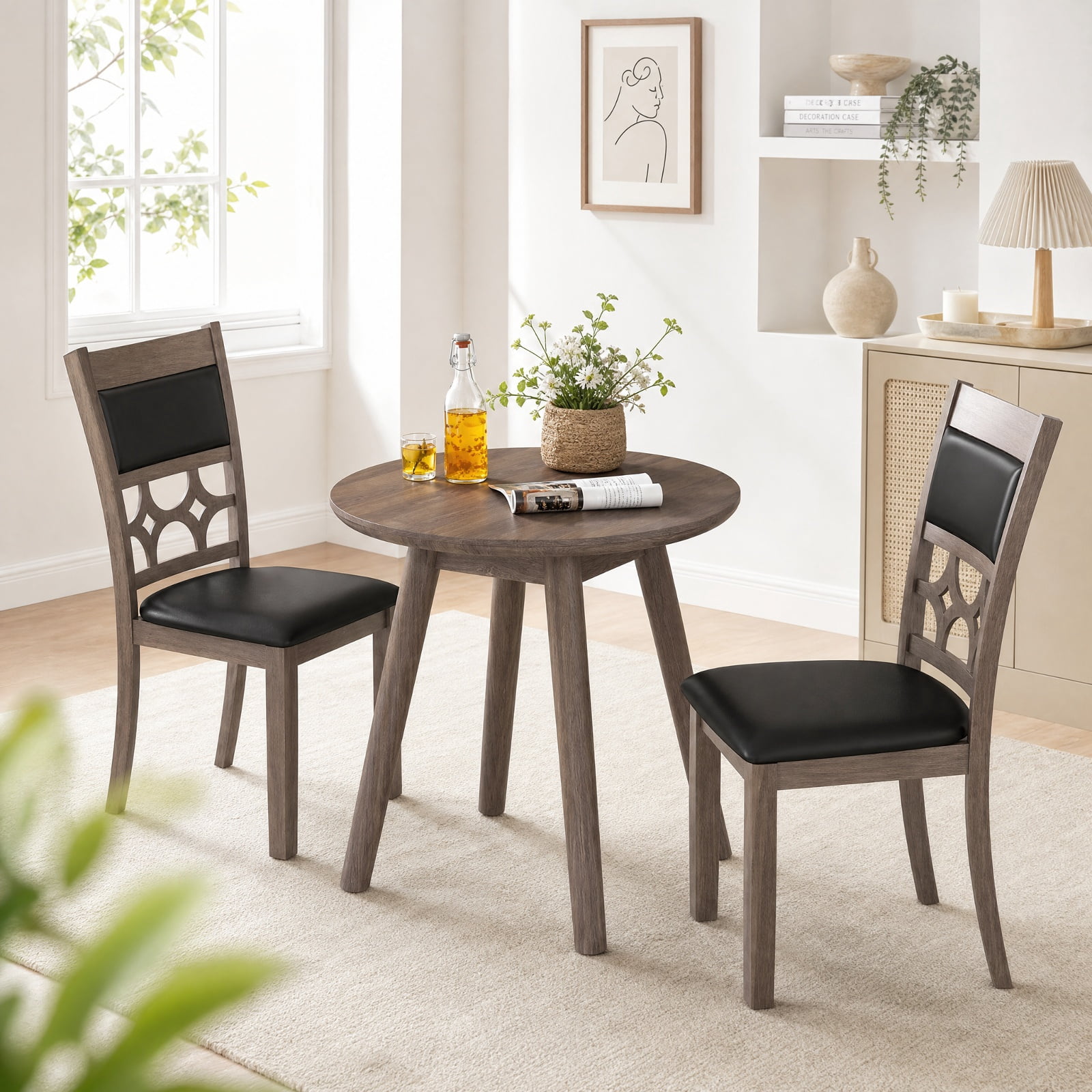 Furnibear Upholstered Dining Chairs Set of 2 with Padded Backrest and Rubber Wood Frame for Kitchen and Dining Room, Gray