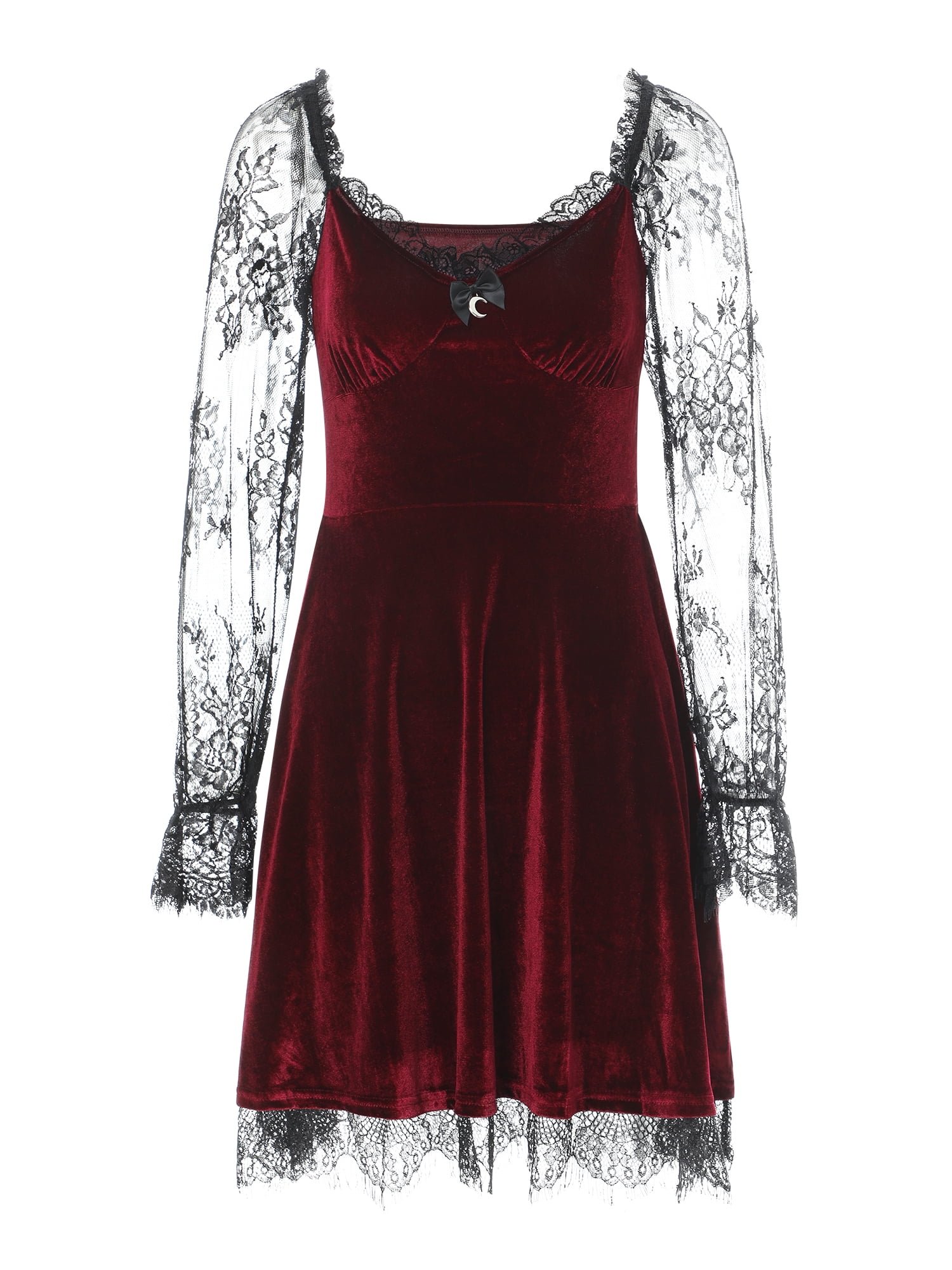 Aunavey Gothic Dress for Women Lolita Lace Dress Grunge Velvet Black  Vintage Dress Long Sleeve Punk Dress - Walmart.com