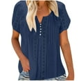 thumbnail image 1 of asdoklhq Juniors Plus Tops & T-Shirts,Women Solid V-Neck Lace Crochet Eyelet Short Sleeve Casual Shirts Blouses Tops, 1 of 1