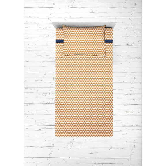Bacati Aztec Orange/Navy 3-Piece 100% Cotton Muslin Toddler Bedding Sheet Set, Triangles