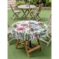thumbnail image 4 of Outdoor Tablecloths with Umbrella Hole & Zipper, Spring Floral Round Tablecloths 60 Inch, Pink Blue Flowers Butterfly Wooden Waterproof Table Cloth, Patio/Pool/Picnic Table Covers, 4 of 8
