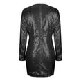 thumbnail image 5 of Efsteb Fall Fashion 2025 Women's Sequin Dress Slim V Neck Long Sleeves Knee Length Bodycon Dress Ruched Sparkly Bodycon Club Mini Dresses (Black,M), 5 of 7
