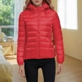 thumbnail image 2 of Luwomo Women's Packable Lightweight Full-Zip Puffer Jacket with Hood Quilted Insulated Warm Winter Coat Outerwear for Hiking Travel,Red,2XL, 2 of 5