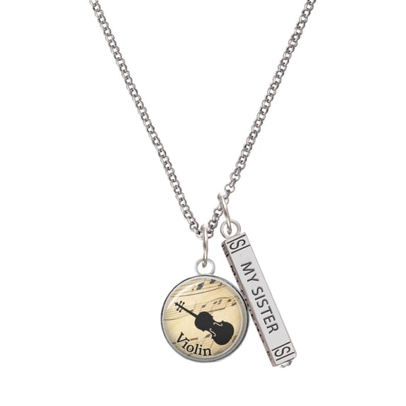 Delight Jewelry Silvertone Domed Music - Violin Silvertone Always My Sister Bar Charm Necklace, 23"