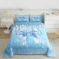 thumbnail image 2 of Feelyou Cartoon Blue Ribbon Queen Comforter Set for Kid, Glitter Dreamy Stars Bedding Sets, Modern Fashion Bow-tie Reversible Bedding Comforter Set, Lightweight Room Decor, 3pcs, 2 of 8