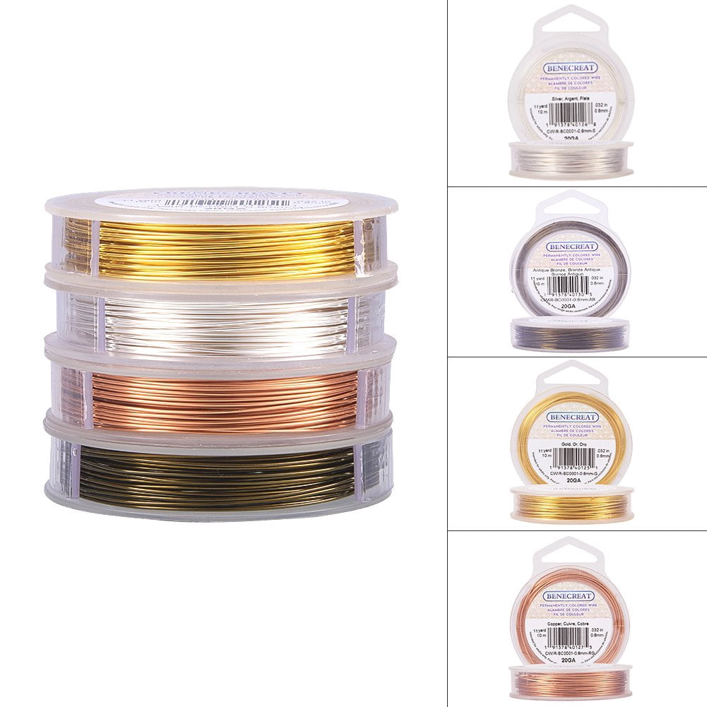 4 Colors Round Copper Wire for Jewelry Making Mixed Color 20 Gauge 0.8mm about 32.8 Feet(10m)/roll 1roll/ color 4 rolls/set