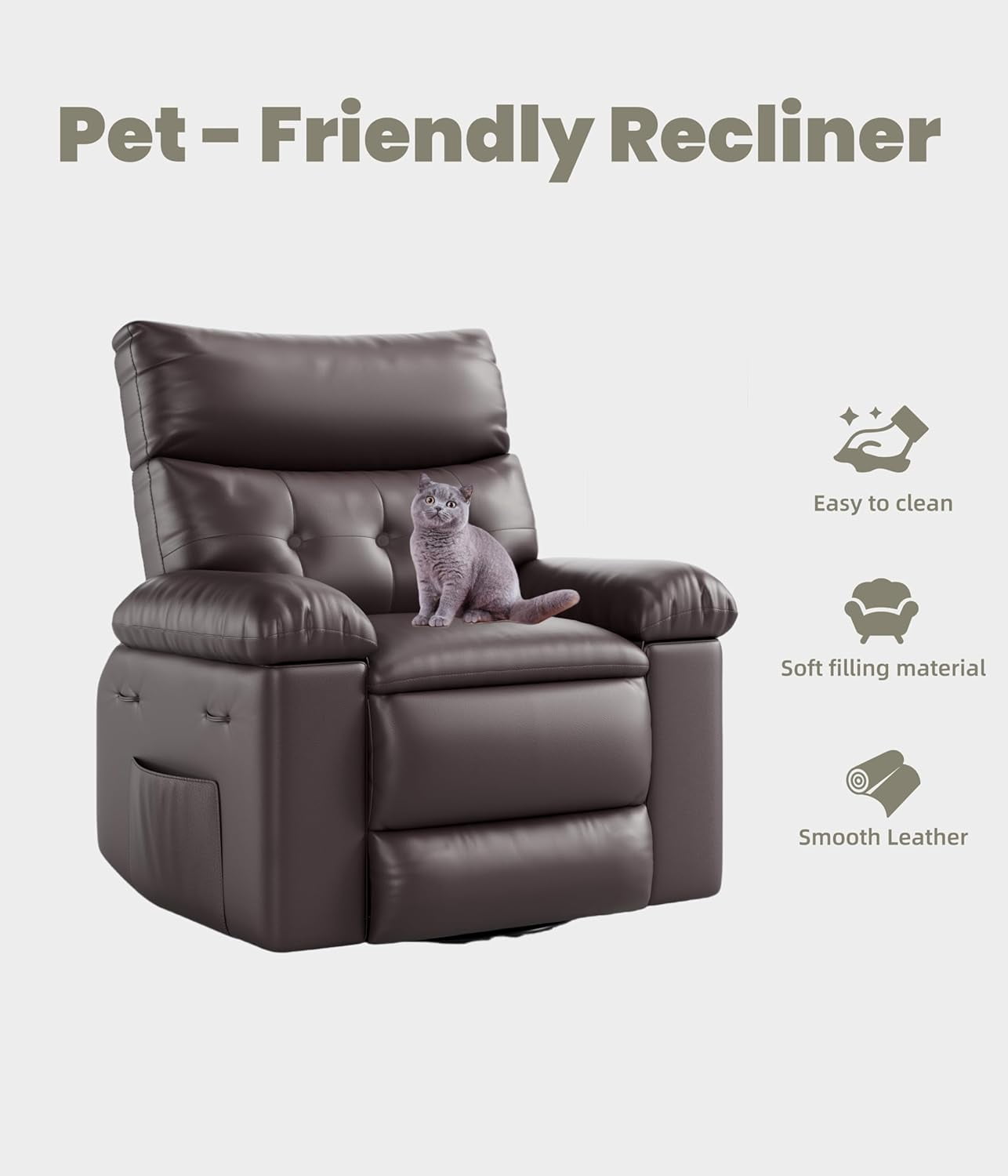 Oversized Recliner Chair - Faux PU Leather Large Manual Recliner for Adults, Exceptional Comfort Lazy Chair with 1.5X Sponge Filling and Easy Recline Mechanism for Relaxation