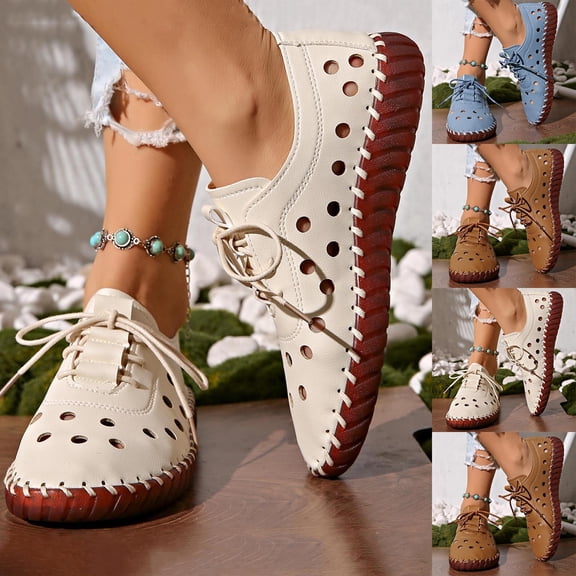 HVOBTTY Women's Summer and Spring Fashion Casual Stitched Solid Color Hollow Out Breathable Round Toe Closed Toe Soft Sole Flat Sandals Brown, 36